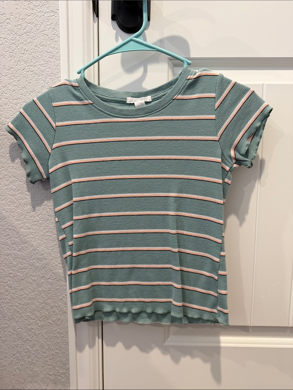 Full Tilt Mint Green Short Sleeve Tee with Pink & White Stripes